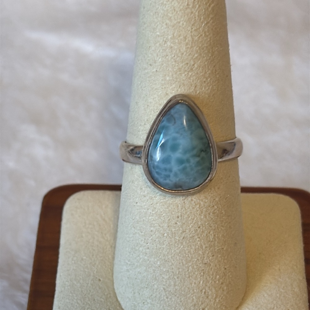 S925 Genuine Natural Larimar Sterling Silver Ring